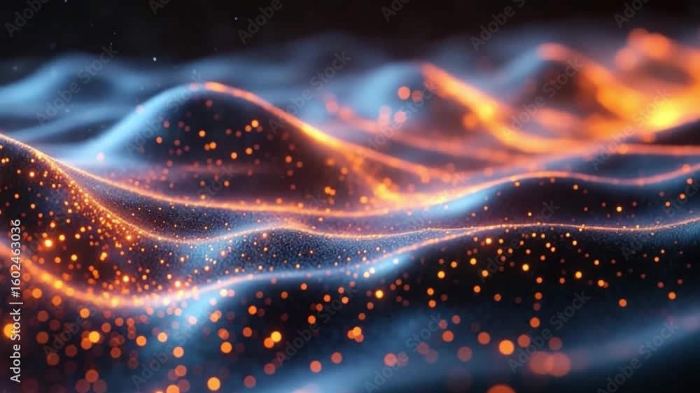 Abstract Data Visualization: This abstract image showcases a dynamic display of undulating lines and radiant particles, illustrating data streams and information flow. Abstract Data Visualization: This abstract image showcases a dynamic display of undulating lines and radiant particles, illustrating data streams and information flow.