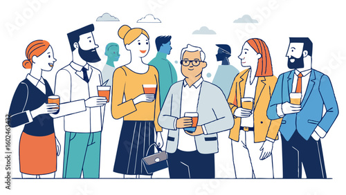 Multicultural business team connecting at high-level networking event. Corporate professionals in discussion, greeting each other at exclusive business meetup in luxury venue.

