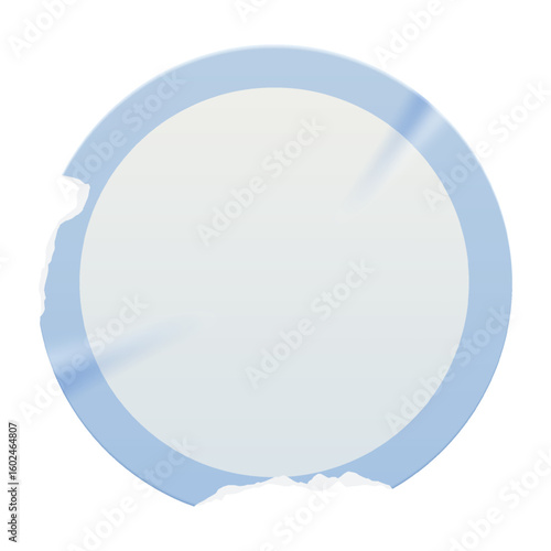 Round torn edge label and wrinkled distressed effect. Blank vintage minimal sticky element for editable packaging designs, scrapbooking, journal covers. Circle retro badge in transparent background.