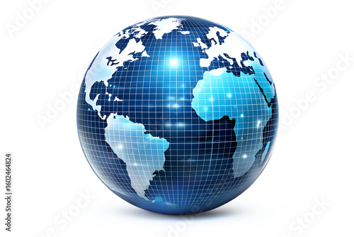 A digital globe representing global connectivity and technology isolated on transparent background