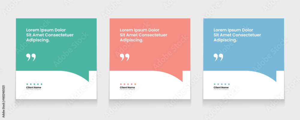 Naklejka premium Quote frames blank templates set. Set of speech bubble quotes template. Textbox isolated on a color background. Testimonials text in brackets, citation empty quote bubbles.