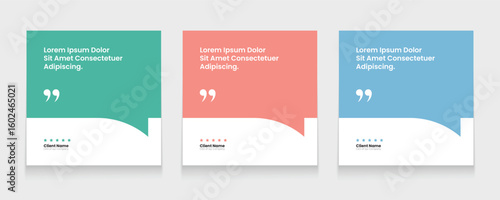 Quote frames blank templates set. Set of speech bubble quotes template. Textbox isolated on a color background. Testimonials text in brackets, citation empty quote bubbles.