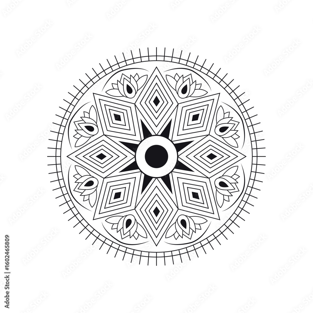Obraz premium Hand Drawn Mandala Vector Illustration – Intricate Floral Circular Design in Line Art Style