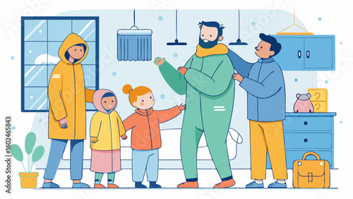 Happy diverse family spending quality time together in cozy winter clothes.