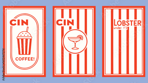 Vintage illustration of drinks and lobster retro cocktails