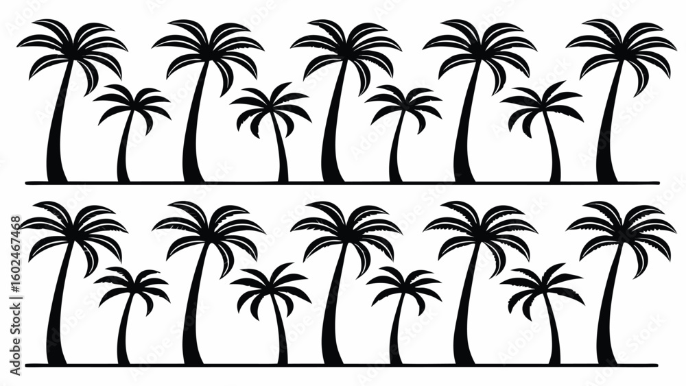 Fototapeta premium Black silhouette palm trees on white background vector