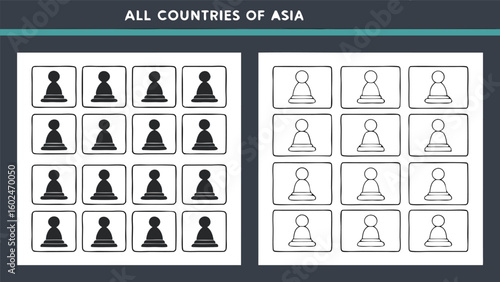 Two rows of chess pawns one filled black one outlined