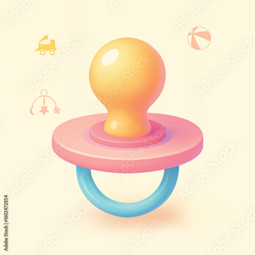 baby pacifier featuring featuring a yellow silicone nipple vector 3d icon