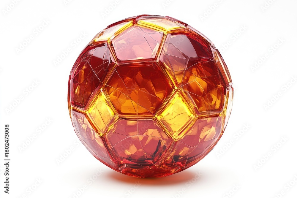 Naklejka premium A translucent, honeycombed soccer ball, vibrant orange/amber