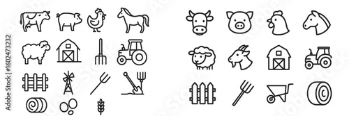 Farm animals and equipment illustrating rural life and agriculture concepts