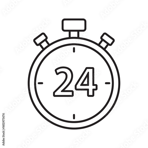 24 hour stopwatch timer icon for around the clock service support or delivery showing a constant countdown for time measurement and sport