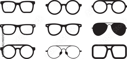 Glasses icon concept. Glasses icon set. Vector graphics isolated on white background