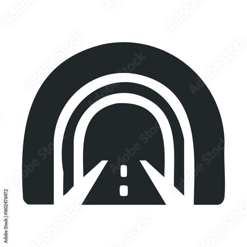 Simplistic black and white tunnel icon with road illustration