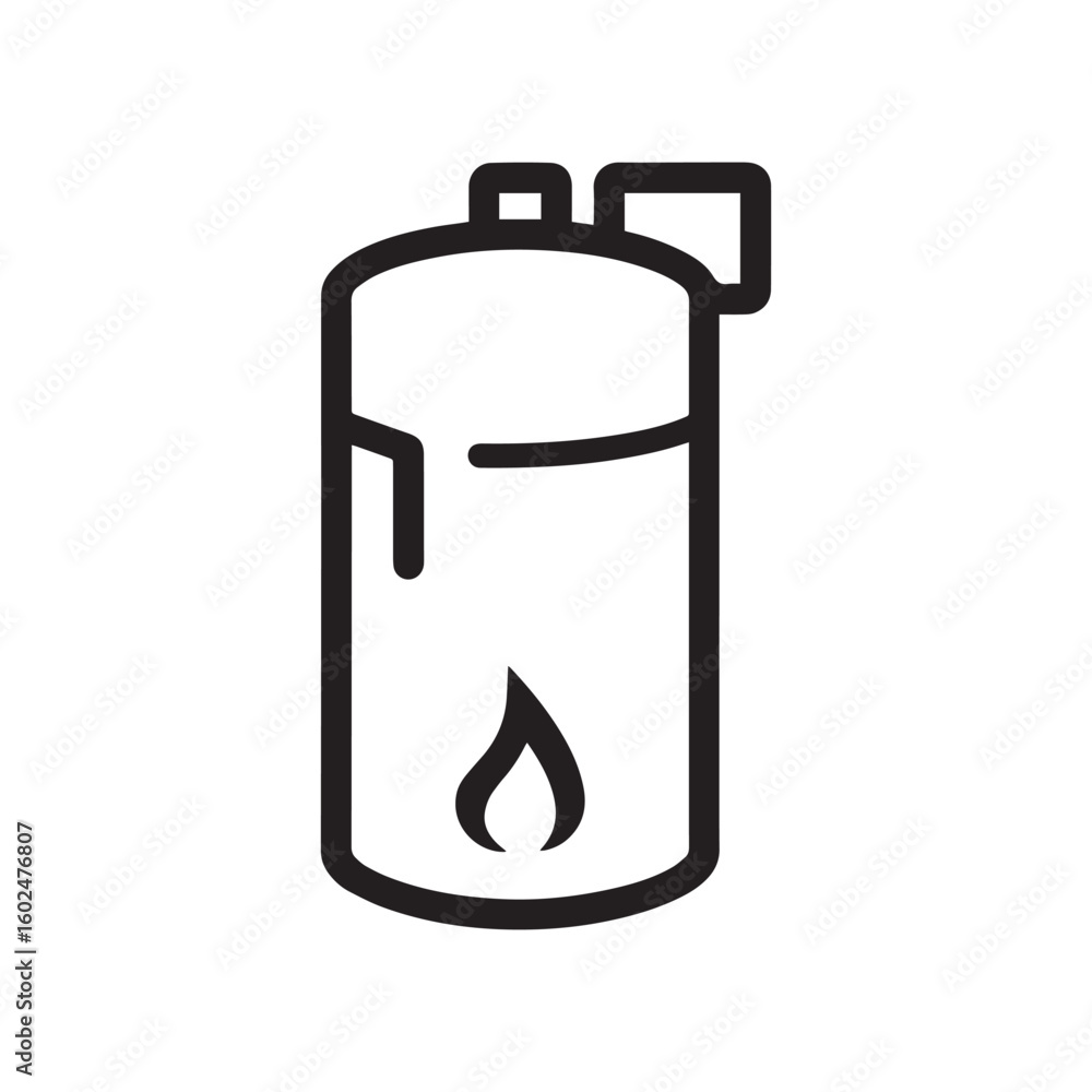 Fototapeta premium Simple Gas Cylinder and Flame Line Art Icon for Heating and Fuel
