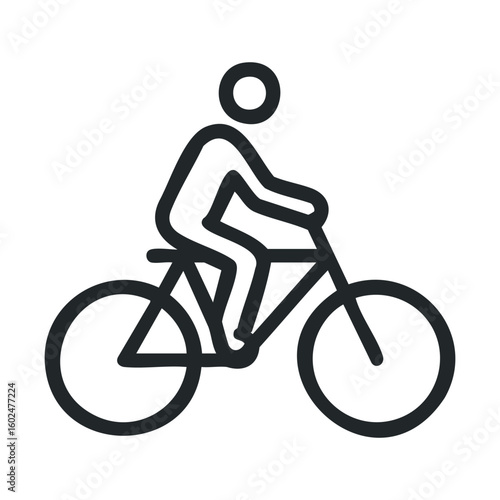 Minimalist black and white bicycle icon with person riding
