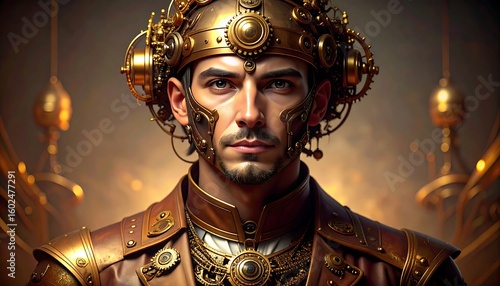 Steampunk man, golden armor