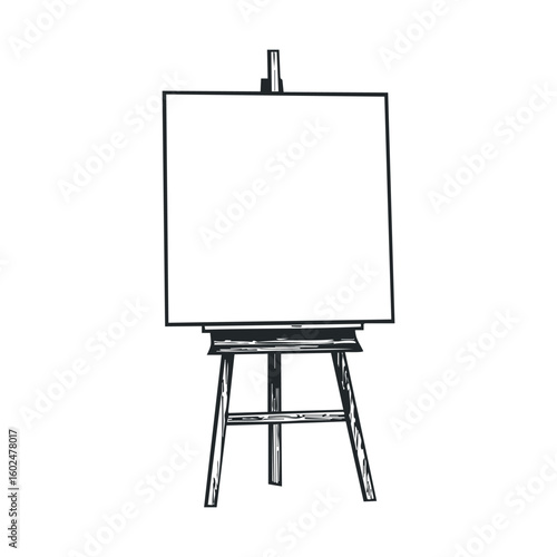 Blank canvas on easel with sketchy design for artistic background in black and white