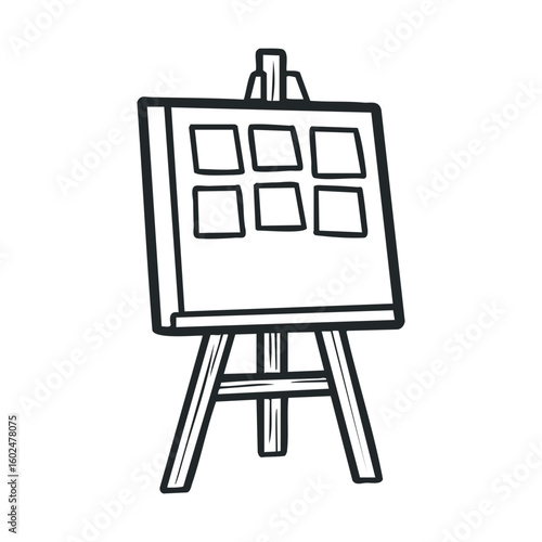 Blank canvas on easel - sketch style illustration of art setup