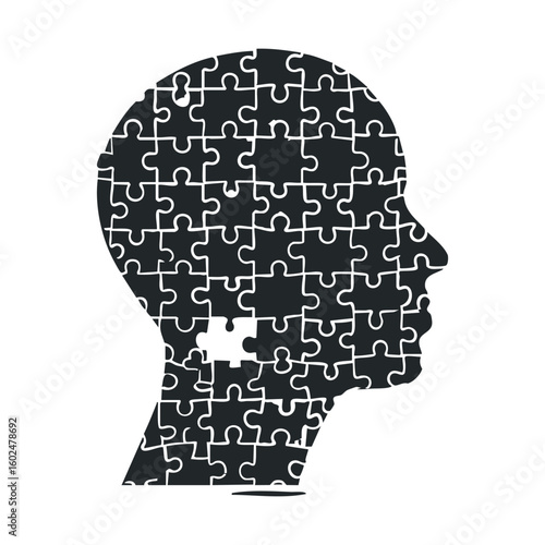 Silhouette of human head as jigsaw puzzle missing piece concept