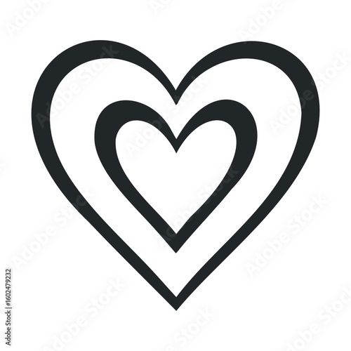 Black-and-white triple heart design illustration with overlapping layers