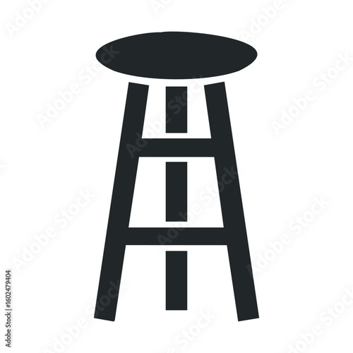 Minimalist black high bar stool icon with white background