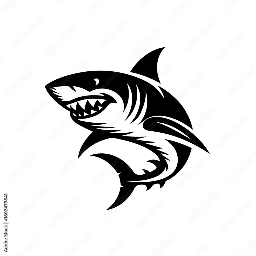 Fototapeta premium Fierce Black and White Shark Illustration.