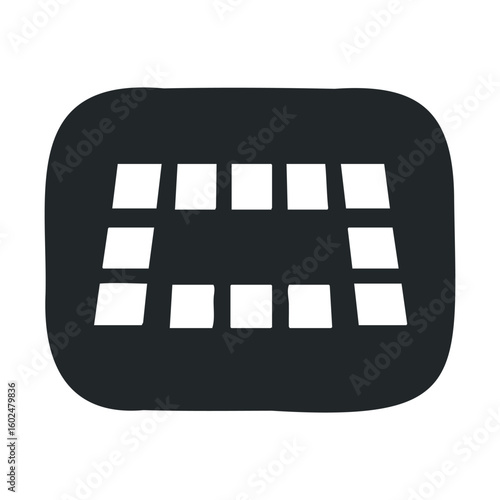 Monochrome minimalist keyboard icon with black keys in white background