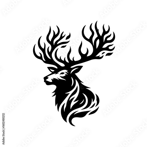 Majestic Stag Head Tribal Tattoo Design.