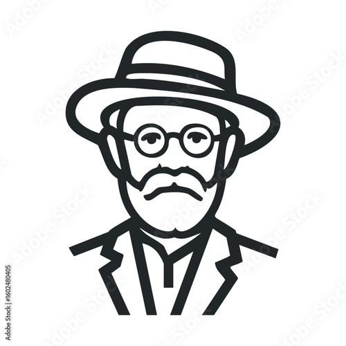 Vintage illustration of mature man wearing hat and glasses