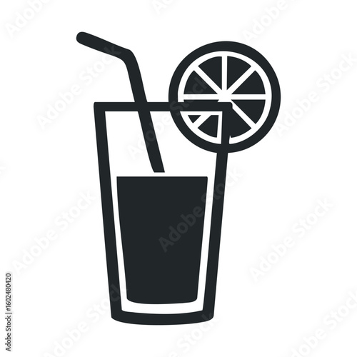 Minimalist black and white lemonade glass icon with straw and lemon slice