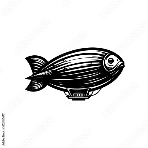 Steampunk Fish Blimp Illustration.