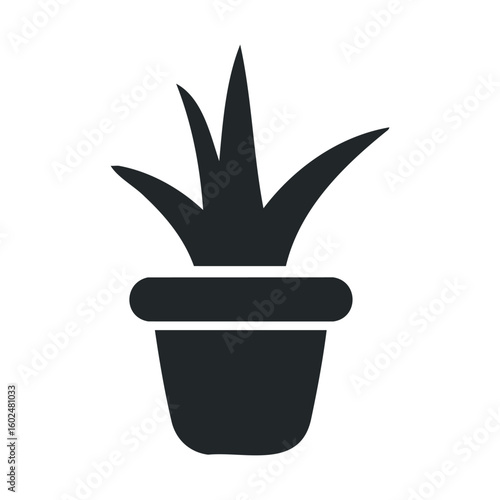 Minimalist black and white potted plant icon on white background