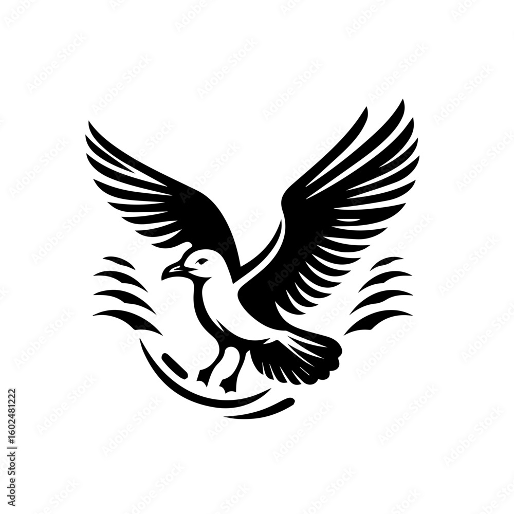 Fototapeta premium Stylized Black and White Seagull in Flight.