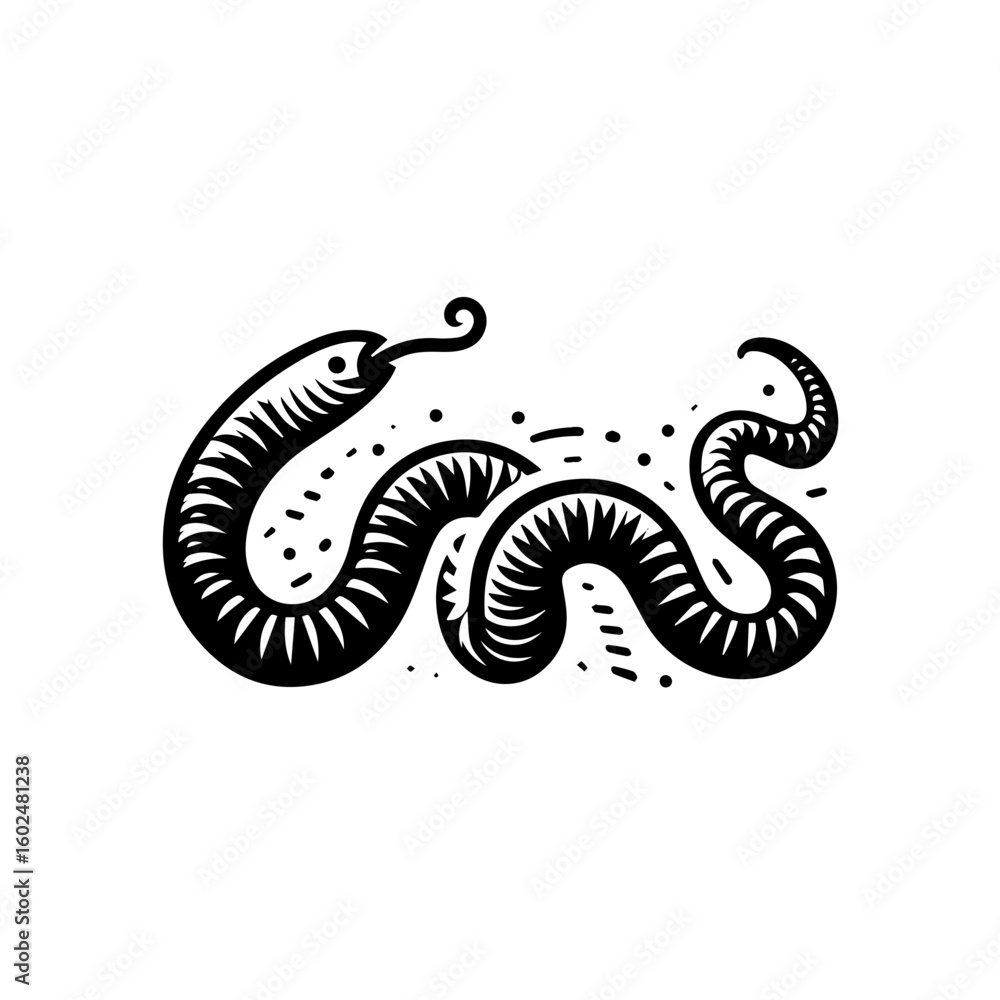 Naklejka premium Stylized Black and White Serpent Illustration.