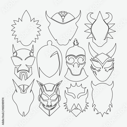 Set of Villain and Hero Masks for Video Game Concepts
