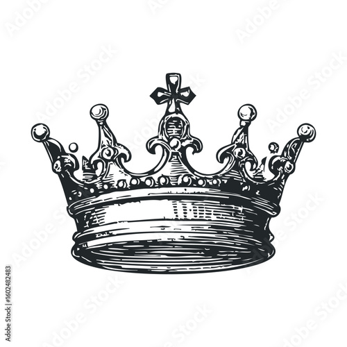Vintage ornate crown illustration with intricate details and cross ornamentation