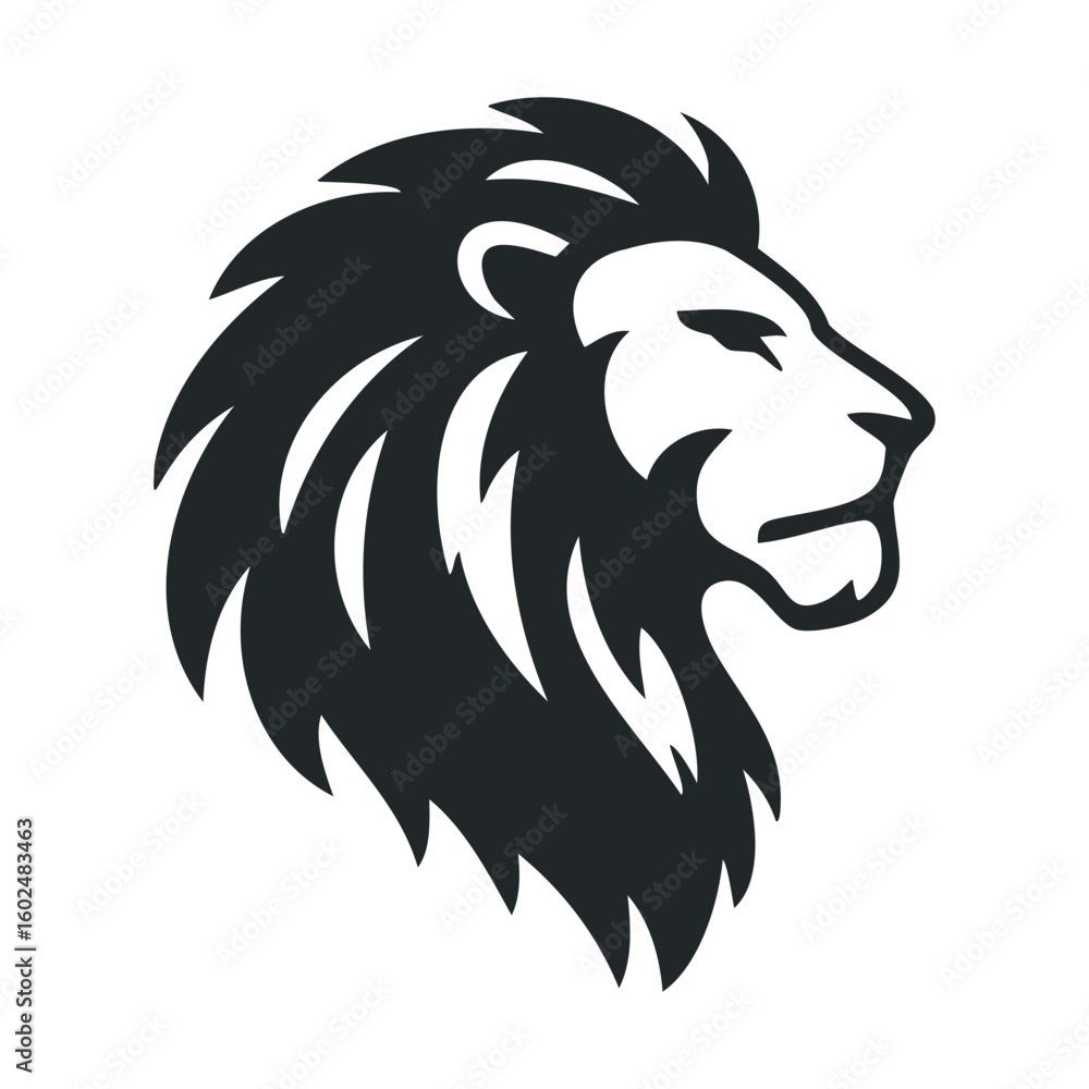 Fototapeta premium Majestic lion head logo in black and white profile view