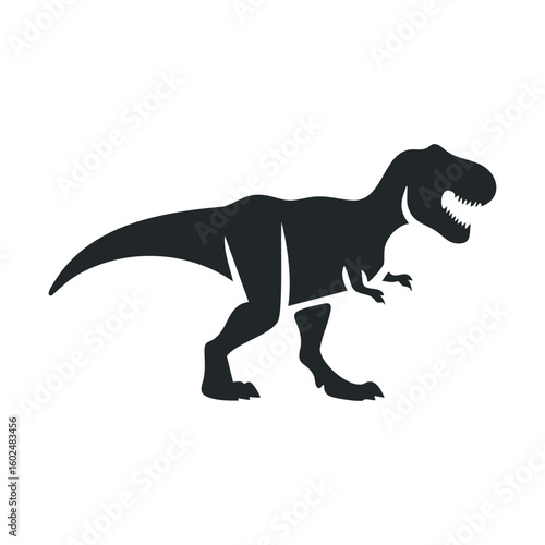 Silhouette of t-rex dinosaur roaring in profile on white background