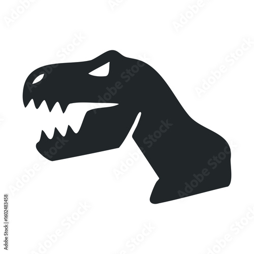 Silhouette of a dinosaur head with sharp teeth