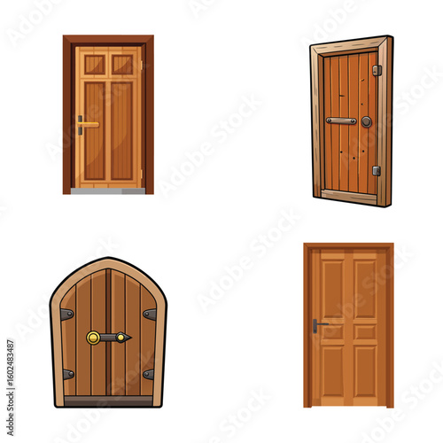 Closed Wooden Door Isolated on White Background  Classic Interior or Exterior Entry