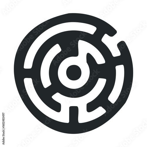 Circular maze symbol with concentric paths and central eye