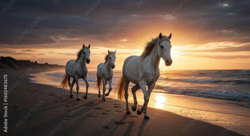Fototapeta premium horse on the beach at sunset