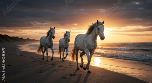 horse on the beach at sunset