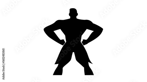 Hero Silhouette: A bold silhouette of a powerful figure in a confident pose, embodying strength and determination.