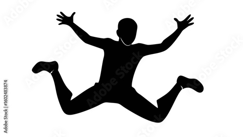 Joyful Leap in Silhouette: A captivating silhouette of a person in mid-air, arms and legs outstretched, embodying the sheer joy of freedom and movement, an uplifting depiction of human spirit.