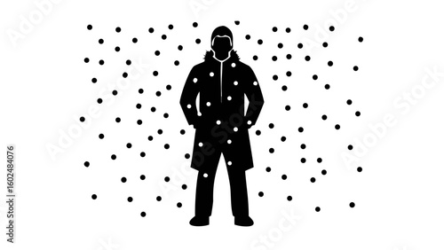 Standing in a Winter Wonderland: A lone figure, encased in warm winter attire, stands amidst a flurry of snowflakes, embodying resilience against the elements.