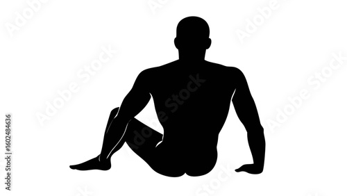 Silhouette of a Man in Yoga Pose: A minimalist illustration captures the essence of a man practicing a seated twist, his silhouette emphasizing the fluidity of movement and the serenity of the pose.