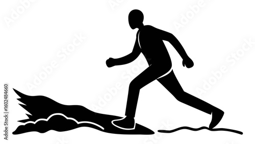 silhouette of overcoming obstacles: A determined silhouette of a person strides confidently, navigating a textured log representing obstacles with purposeful strides.
