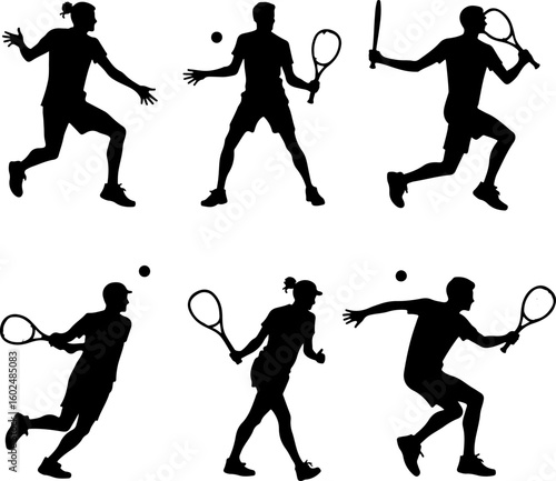 tennis, silhouette, sport, players vector bundle