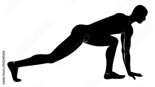 Silhouette of Dynamic Posture: A bold black silhouette portrays a person engaged in a dynamic exercise, embodying the energy and focus of fitness and the pursuit of peak physical conditioning.